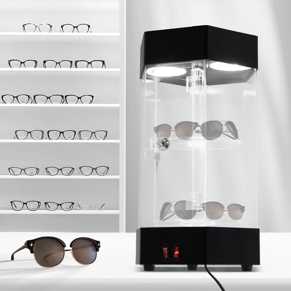 Vintoro Electric Rotating Clear Display Case, Lockable Acrylic Collections Showcase with LED Light