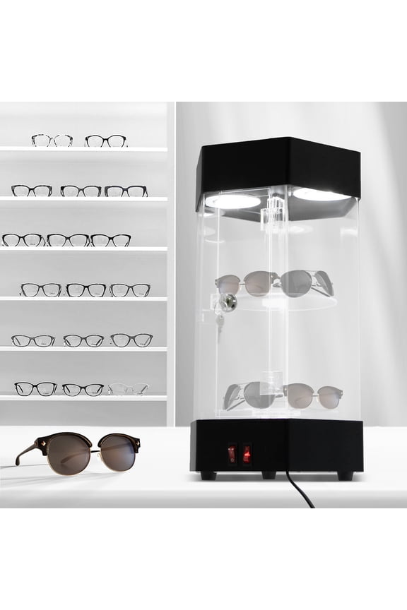 Electric Rotating Clear Display Case, Lockable Acrylic Collections Showcase with LED Light