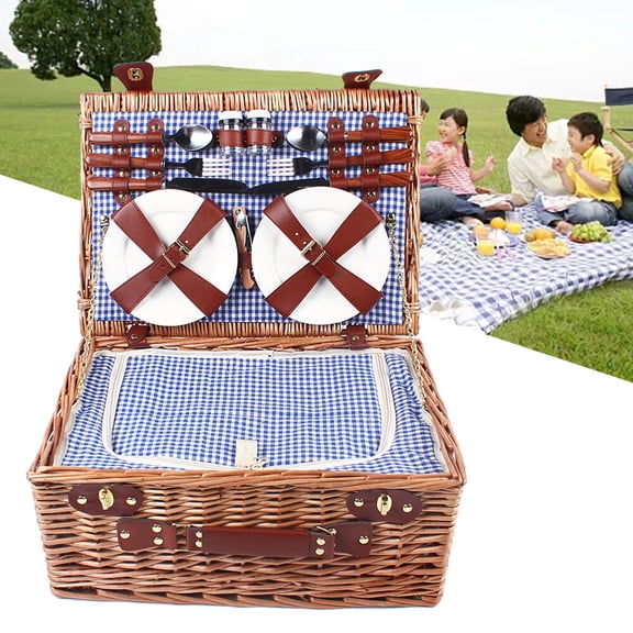 Vintoro Hand-woven Wicker Picnic Basket with Cups Flatware Set, for 4 Person, Heat& Cold Insulation
