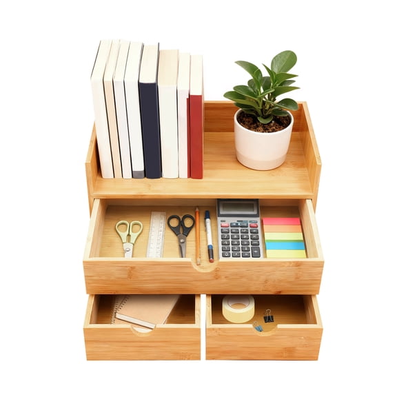 Vintoro Natural Bamboo Desk Organizer with 3 Drawers, Mini Storage Organization Box, for Office Home
