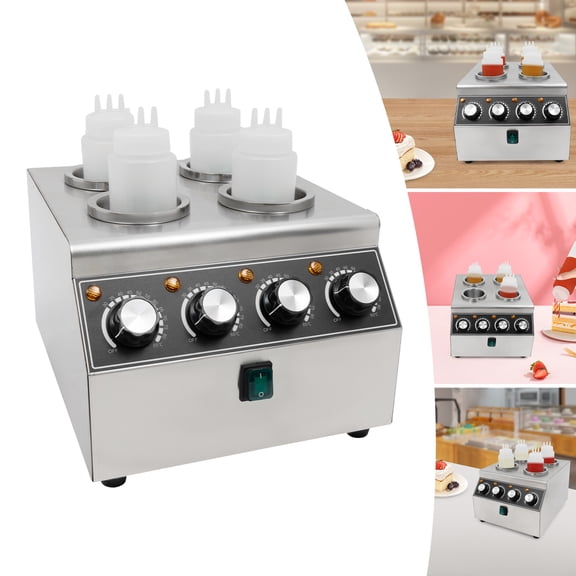 Vintoro Stainless Steel Electric Sauce Warmer Dispenser with 4 Squeeze Bottles, Sauce Heat Preservation Machine