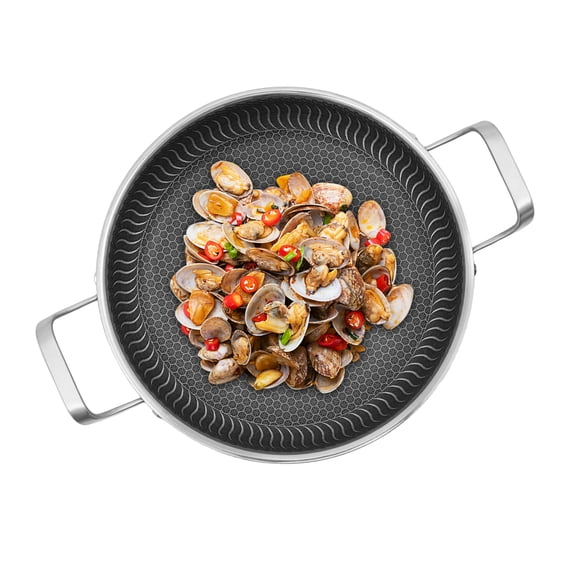 Vintoro Stainless Steel Frying Pan with Handle and Lid, Versatile Cooking Pan, Pressure-Balancing Vent