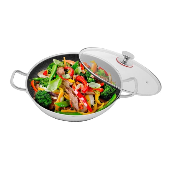 Vintoro Stainless Steel Frying Pot, Non Stick Pan with Handle and Lid, Cooking Pan, Frying Pan