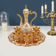 Vintoro Zinc Alloy Turkish Tea Set with Pot and 6 Cups, Gold White Turkish Coffee Set, Antique Home Decor