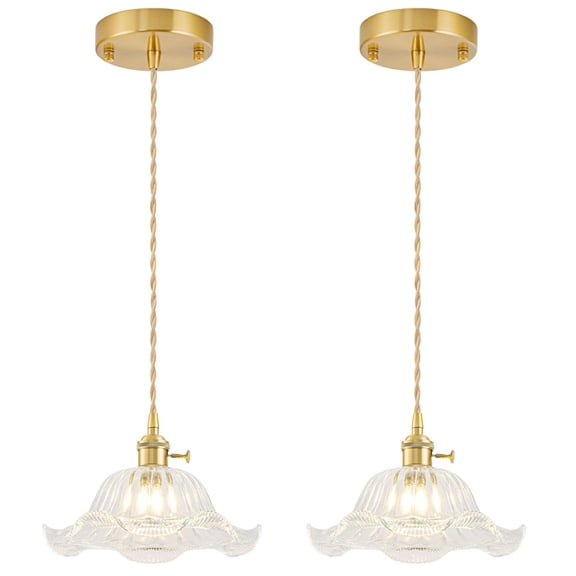 Vintpendant Lights Kitchen Island 2 Pack Adjustable Light Fixtures With Transparent Lily Gllampshade Lighting Over For Dining Room Hallway