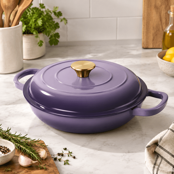 Stick Point Up Vintstyle 3 Quart Enameled Cast Iron Braiser Non Stick Skillet With Lid ...