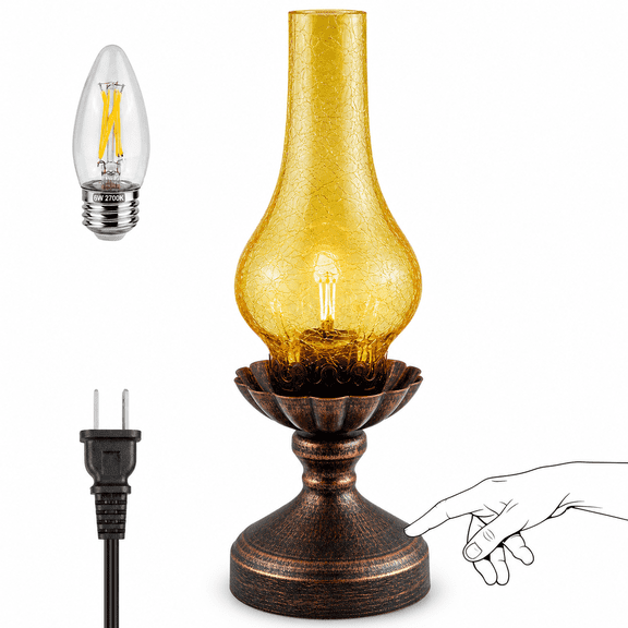 Vinttable Lamp Touch Control & 3-way Dimmable Rustic Retro Farmhouse Bedside With Glshade And Led Bulb For Bedroom Living Room Cabin Office