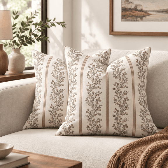 Vintthrowow Covers 22x22 Set Of 2 Striped Flcover Botanical Patterned Decorative Cushion Modern Farmhouse Home Decor For Sofa Cou