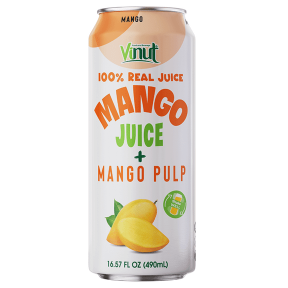 Vinut 100% Mngo Juice With Pulp (16.57 fl oz, Pack 12), No Sugar Added, Fresh, Natural, Not from Concentrate (NFC)