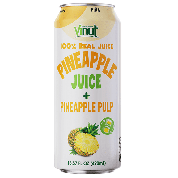 Vinut 100% Pineapple Juice With Pulp (16.57 fl oz, Pack 12), No Sugar Added, Fresh, Natural, Not from Concentrate (NFC)