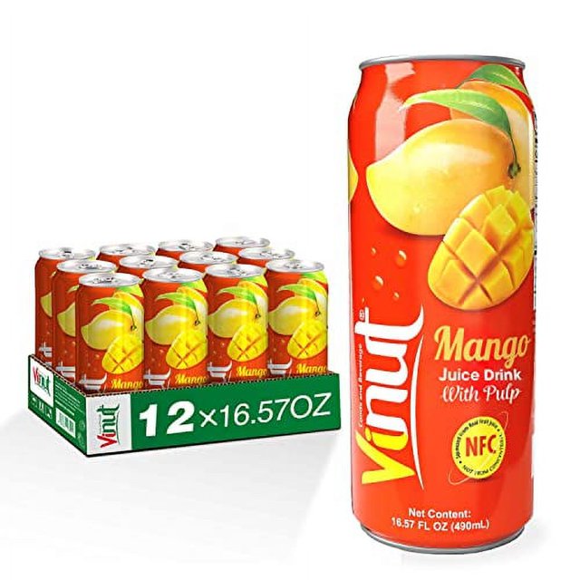 Vinut Mango Juice with Pulp (16.57 fl oz, Pack of 12), Real Mango Juice