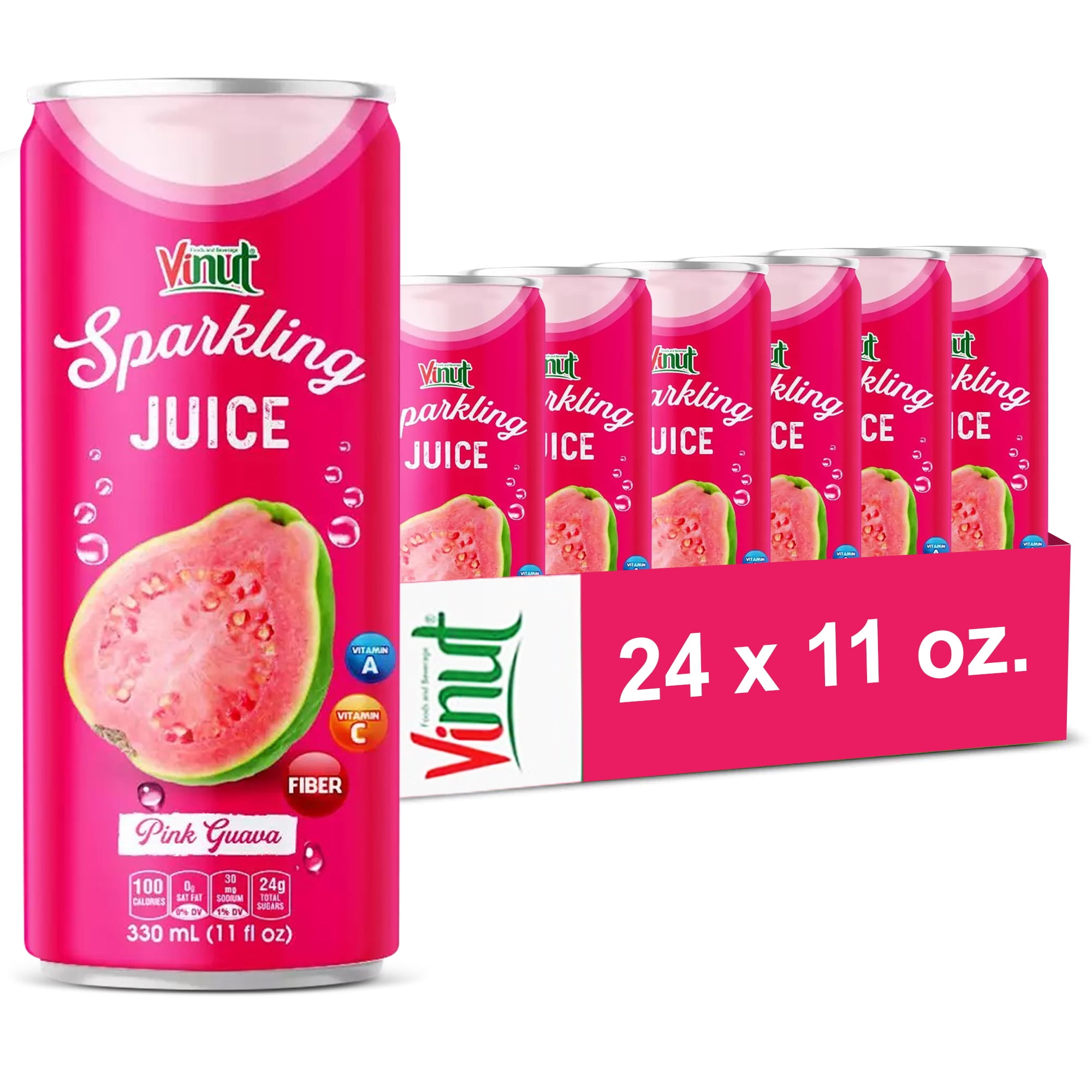 Vinut Sparkling Guava Juice, 11 fl oz cans (Pack of 24), rich in
