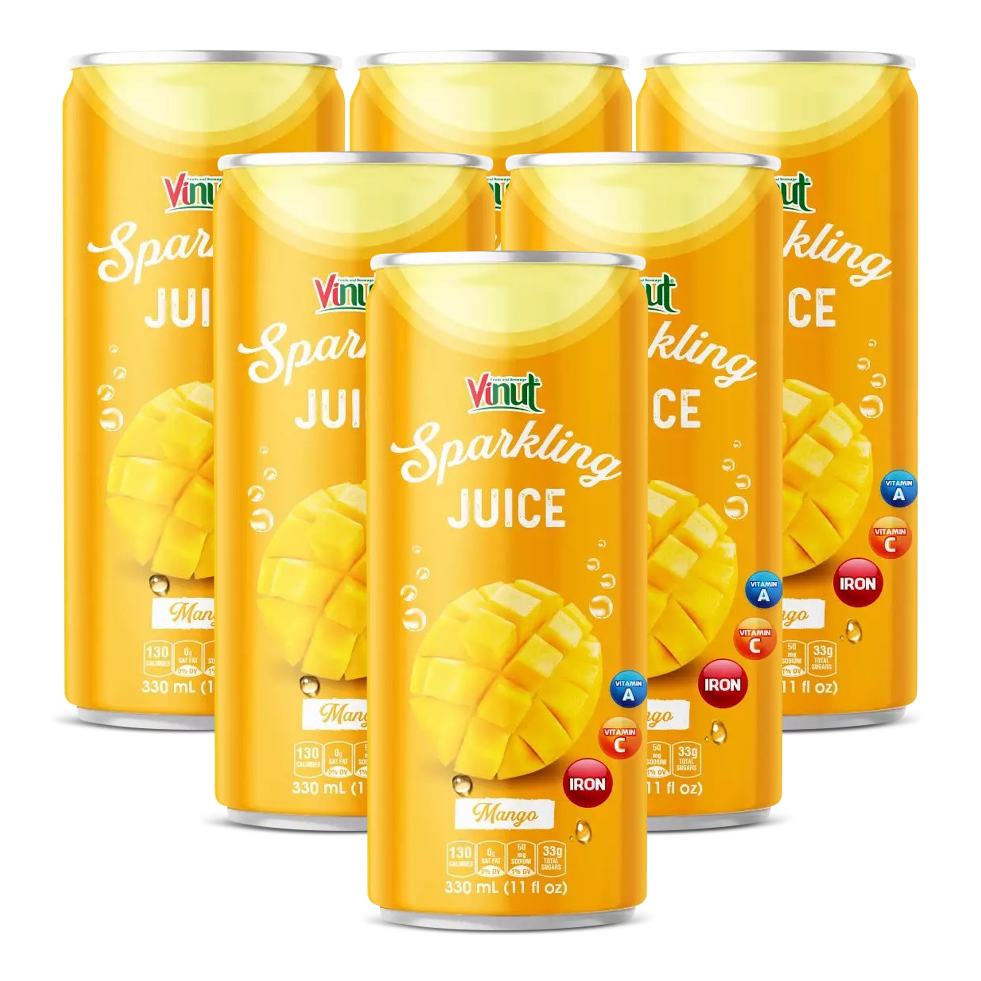 Vinut Sparkling Mango Juice, 11 fl oz cans (Pack of 6), Low in Calories
