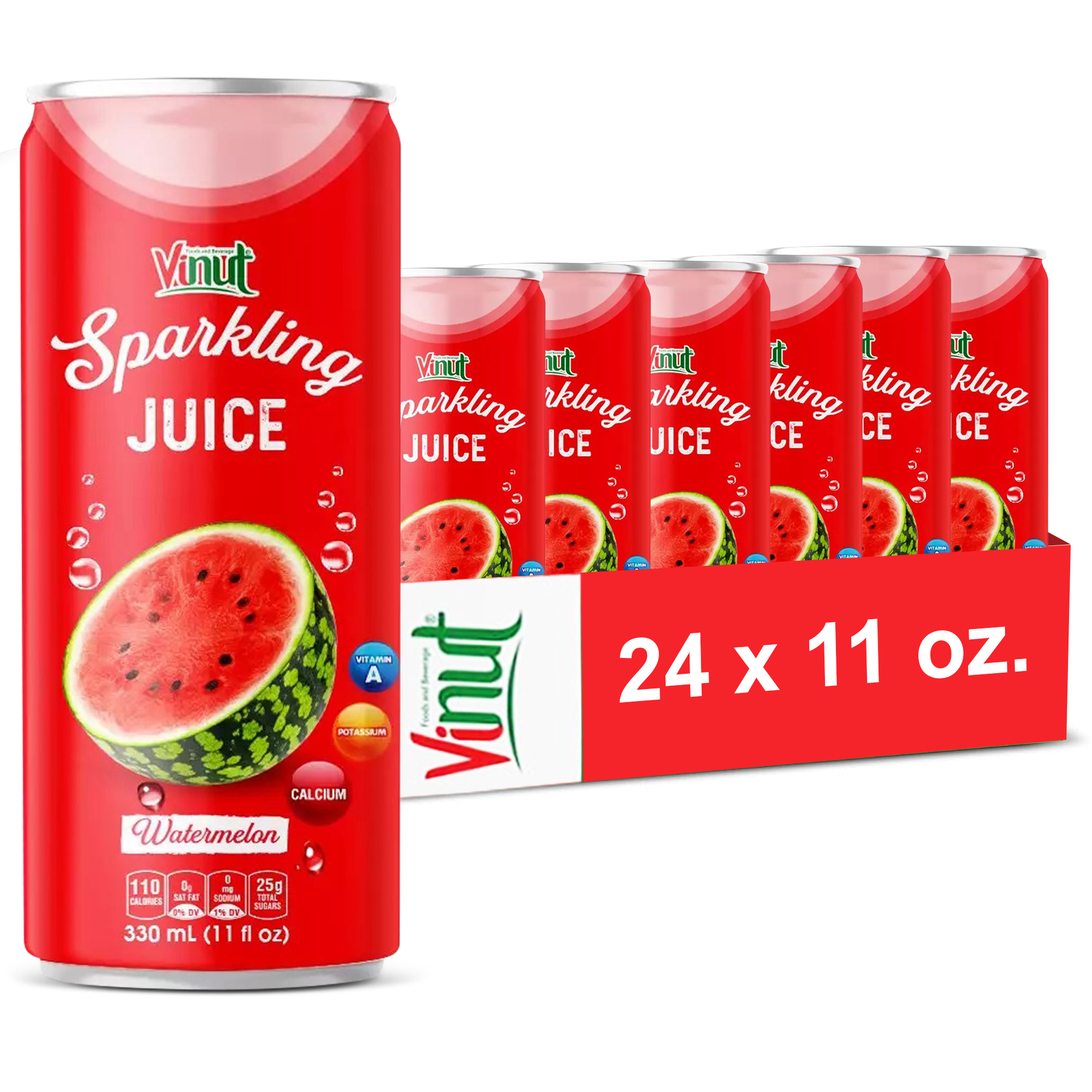 Vinut Sparkling Watermelon Juice, 11 fl oz cans (Pack of 24), rich in