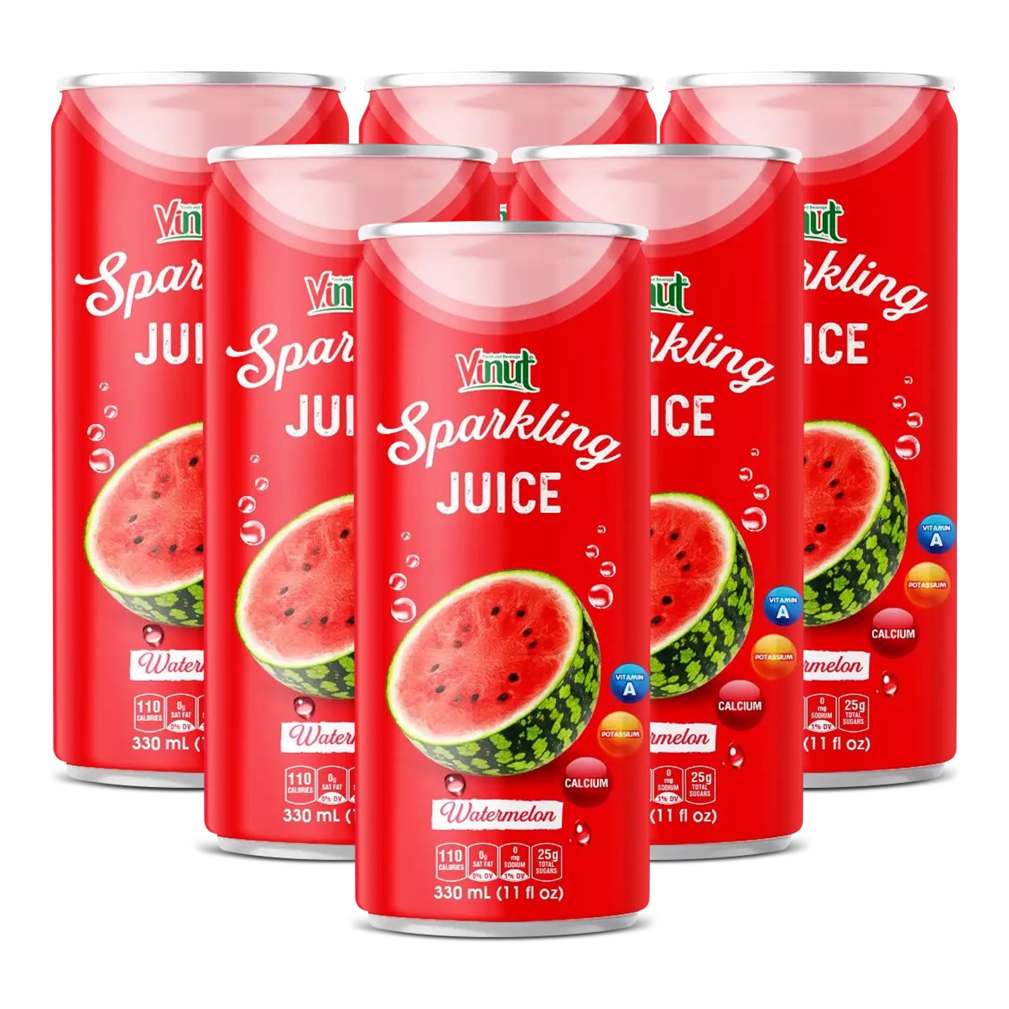 Vinut Sparkling Watermelon Juice, 11 fl oz cans (Pack of 6), rich in