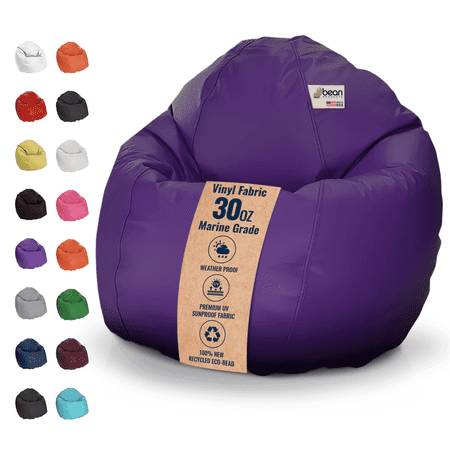 Vinyl 31x33x20" Small Bean Bag Chair - w/Polystyrene Beads and CertiPUR Foam Filled Bean Bag for Teens and Kids - Purple