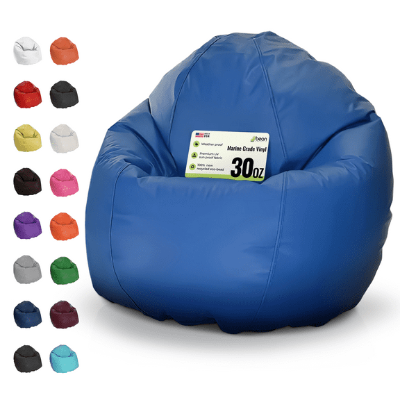 Vinyl 31x33x20" Small Bean Bag Chair - w/Polystyrene Beads and CertiPUR Foam Filled Bean Bag for Teens and Kids - Royal Blue