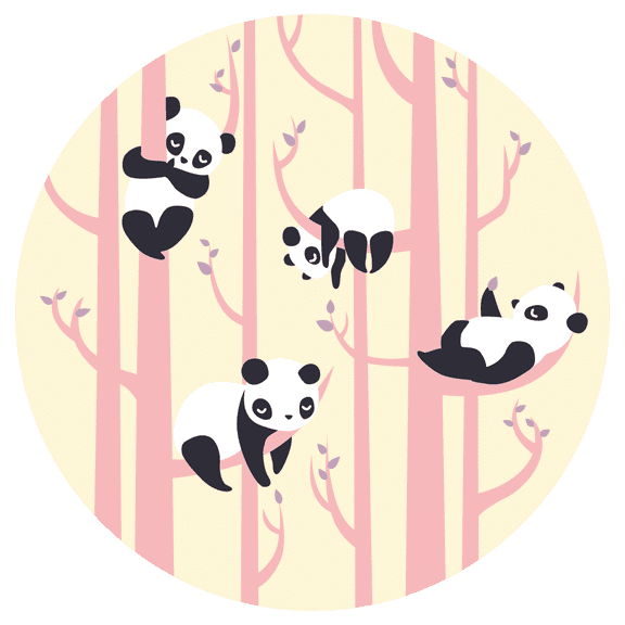 Vinyl Adhesive Art 28" x 28" Panda Bears Perched On Forest Trees Home Wall Decoration Outdoor Wild Forest Scene Pink Background Design Kids Bedroom Removable Wall Decal Sticker