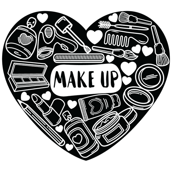 Vinyl Adhesive Artistic Hearts And Makeup Drawing Decoration Inverted Colors Design Home Living Room Wall Decal - 19" x 20" Girls Bedroom Girly Girl Cosmetic Art Design Makeup Artist Wall Sticker