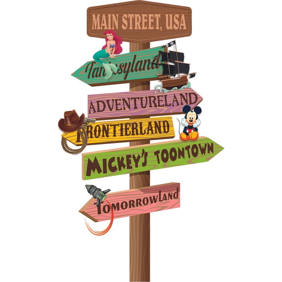 Vinyl Adhesive Build A Road Sign Home Wall Art Decal - 20" x 32" Removable Kids Bedroom Living Room Way To Fantasyland Adventureland Frontierland Mickey's Toontown & Tomorrowland Decoration Sticker