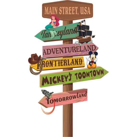 Vinyl Adhesive Build A Road Sign Home Wall Art Decal - 20" x 32" Removable Kids Bedroom Living Room Way To Fantasyland Adventureland Frontierland Mickey's Toontown & Tomorrowland Decoration Sticker