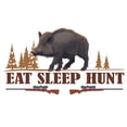 thumbnail image 1 of Vinyl Adhesive Eat Sleep Hunt Quotes Pine Trees Wild Boar Hunting Decor Design Home Art Wall Decal | 11" x 20" Removable Bedroom Living Room Wild Pig Guns Multi-colored Wall Decoration Sticker, 1 of 5