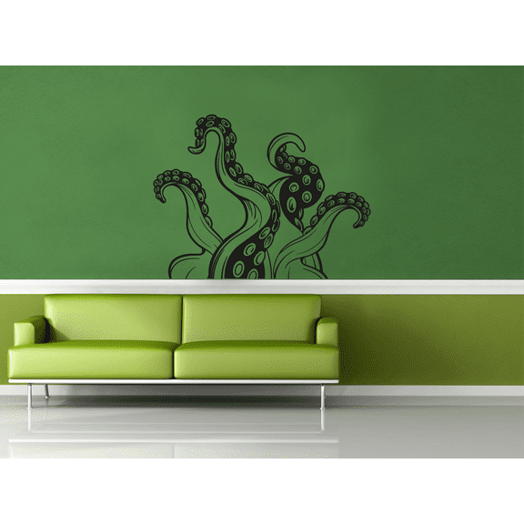 Vinyl Adhesive Home Art Octopus Arms Wall Decal - 15" x 20" Kids Bedroom Living Room Removable Wall Tentacles Squid Kraken Marine Animal Decor Design Decoration Sticker - Black