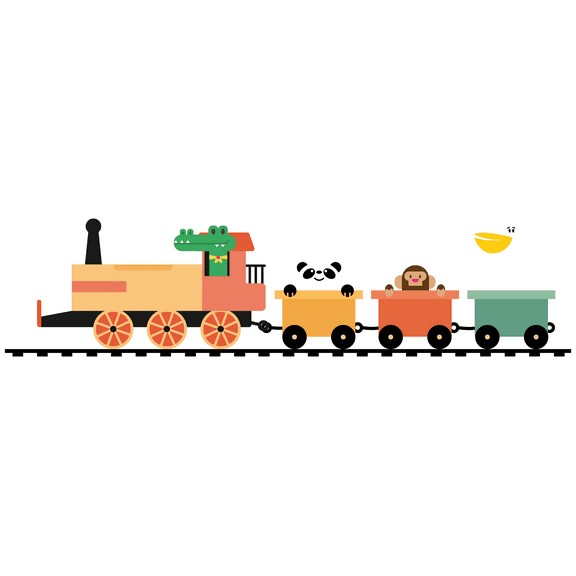Vinyl Adhesive Home Art Steam Locomotive Decoration 20" x 79" Animal Train Colorful Train Cabooses Design Removable Kids Bedroom Nursery Playroom Wall Decal Sticker
