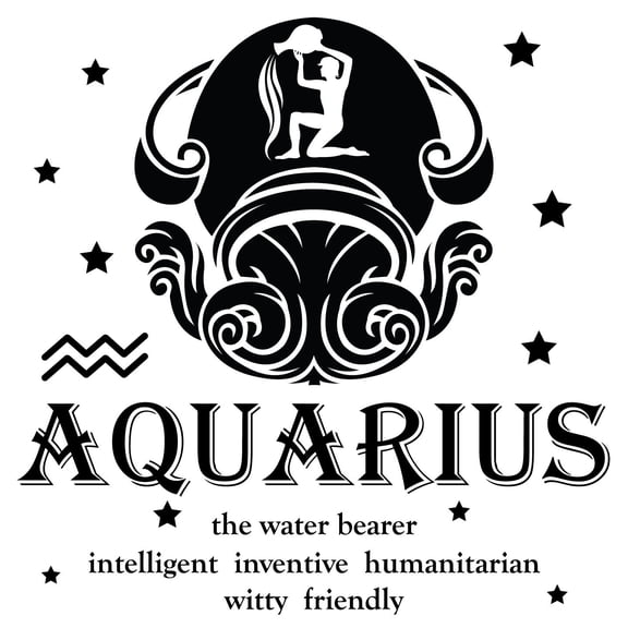 Vinyl Adhesive Home Wall Decal | Aquarius - Astrological Sign Decor | The Water Bearer Intelligent Inventive Humanitarian Witty Friendly | 16" x 16" DIY Stick And Peel Decoration Sticker
