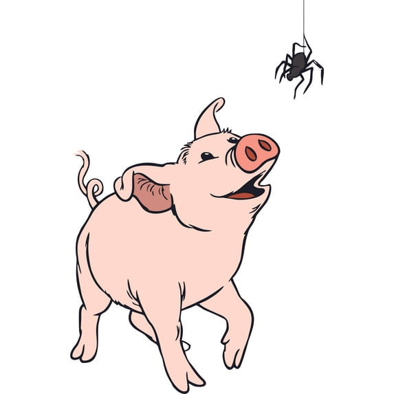 Vinyl Adhesive Kids Bedroom Living Room Children's Novel Charlotte's Web Decor Art Wilbur And Charlotte Wall Decal Design - 22" x 36" Removable Home Livestock Pig And Barn Spider Decoration Sticker