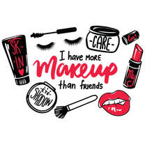 Vinyl Adhesive Multicolored Makeup Cosmetics Decor I Have More Makeup Than Friends Lettering Art Design Girls Bedroom Wall Decal - 14" x 20" Home Art Makeup Lovers Decoration Removable Wall Sticker