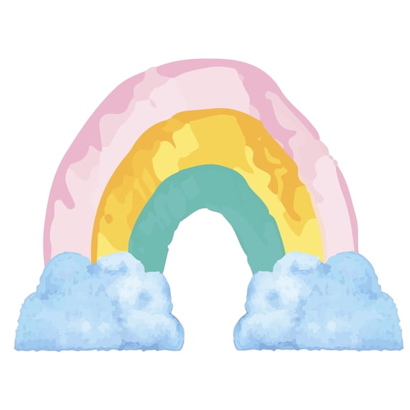 Vinyl Adhesive Rainbow Clouds Décor Art Watercolor Painting Design Kids Bedroom Baby Nursery Wall Decal Sticker - 15" x 20" Multicolored Home Living Room Boho Rainbow Art Removable Wall Decoration