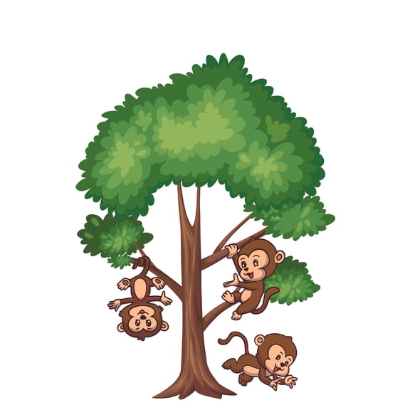Vinyl Adhesive Three Monkeys Decal Sticker Home Art Chimpanzee Vinyl Wall Decal - 20 Inches x 26 Inches Removable Kids Bedroom Living Room Animals On A Tree Wall Decoration Sticker - Multicolor