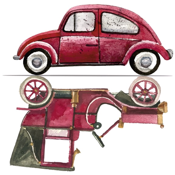 Vinyl Antique Car And Beetle Decoration Home Bedroom Living Room Art Adhesive Wall Decal - 25" x 25" Removable Kids Bedroom Car Lovers Art Red Vintage Cars Multicolored Design Wall Decor Sticker