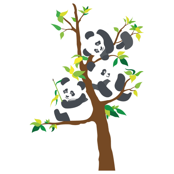 Vinyl Art 20" x 29" Panda Bear Animals Adhesive Kids Bedroom Nursery Wall Decoration Sticker Multicolored Wild Forest Animals Art Design Removable Home Living Room Wall Decal