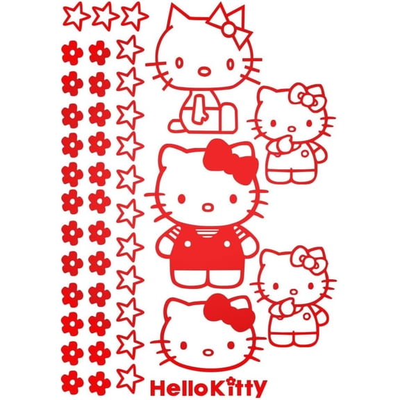 Vinyl Art Decal Decor - Hello Kitty - 7" to 9" Each - Cute Trendy Inspiring Lovely Design for Girls Boys Bedroom Closet Playroom Nursery Kinder Daycare Living Room Wall Sticker