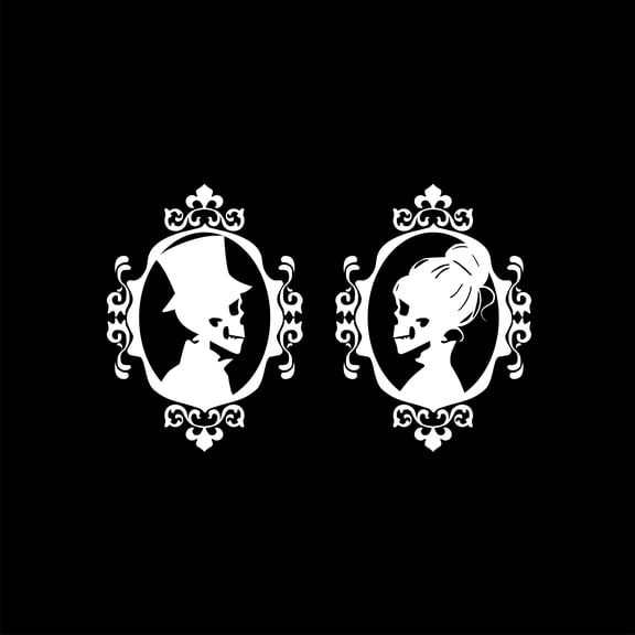 Vinyl Art Decal Decor - Victorian Skeleton Couple - 16.5" x 26.8" - Awesome Scary Halloween Season Design For Living Room Entryway Door Coffee Shop Store Front Windows Spooky Wall Sticker