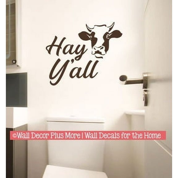 Vinyl Art Decal - Hey Y'all Cow Wall Art Sticker - Quote Decals for Wall - Entryway Farm Decor for Wall - Removable Sayings for Wall Décor- 23x19- Inch Chocolate Brown
