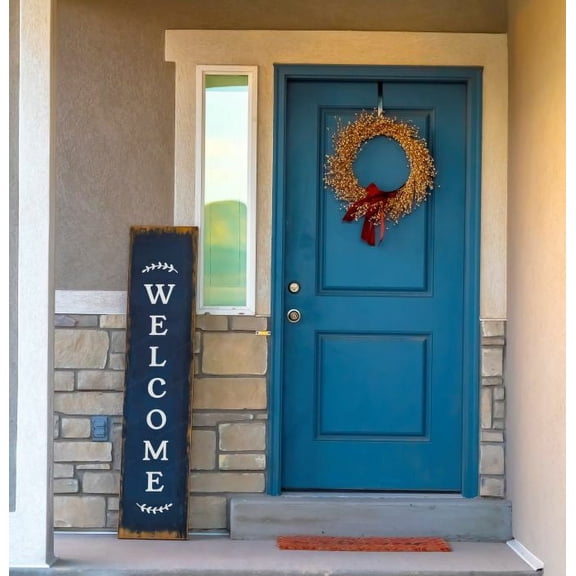 Vinyl Art Decal - Vertical Welcome Decal Lettering Art - Decal Sticker for Tall Wood Sign - Porch Leaner Decor Sign Art - DIY Front Door Decor, 4ft or 6ft - Light Gray