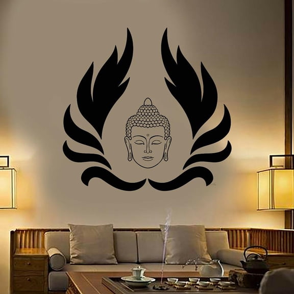 Vinyl Art Wall Decal Buddha Head Buddhism Religion Lotus Wall Stickers for Home Bedroom Living Room Decoration Wallpaper 57x59cm