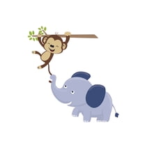 Vinyl Baby Elephant And Monkey Decal Design Home Art Adhesive Wall Decal Sticker - 20" x 20" Kids Bedroom Nursery Young Animals Playing Decor Removable Living Room Wall Decoration Sticker