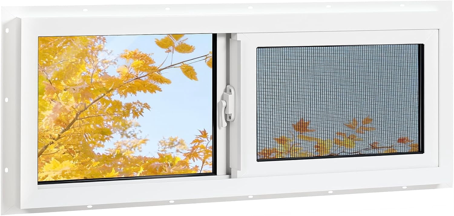 Vinyl Basement Window, Bathroom Sliding Window 24" x 12" White ...