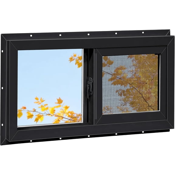 Vinyl Basement Window, Bathroom Sliding Window 24" x 16" Black