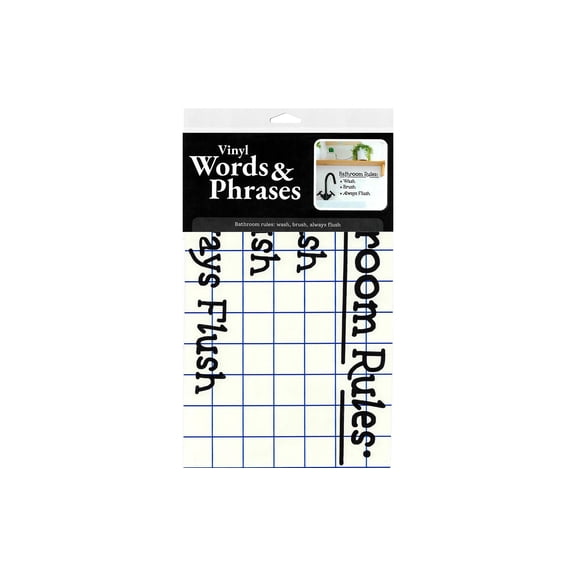 Leisure Arts Home Decor Vinyl Wall Words Bathroom Rules Wash Brush Always Flush Black, Removable Oracal Matte Vinyl for Painted Walls Plaques and Glass, Pre-Cut and Transfer Tape Applied