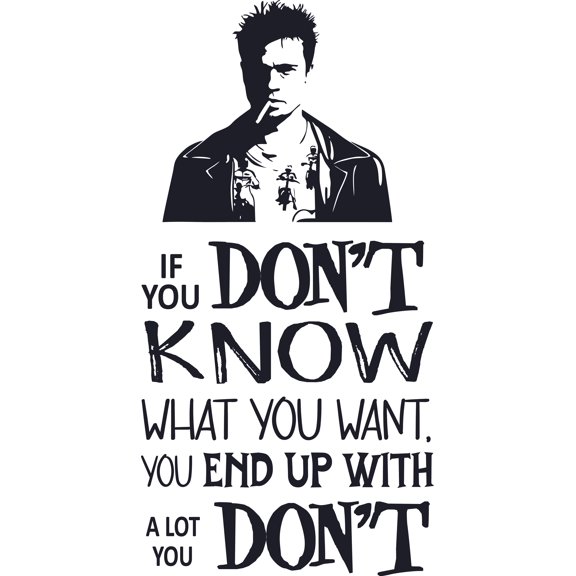 Vinyl Bedroom Living Room Fight Club Movie Design Wall Decal Quotes - 20" x 37" Removable Home Art Tyler Durden Decoration Sticker | If You Don't Know What You Want You End Up With A Lot You Don't