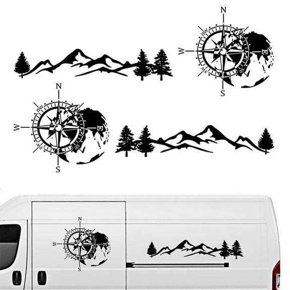 Vinyl Car Door Sticker for Camper RV Truck - Black Mountain Tree Design