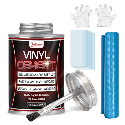 Vinyl Cement with Brush, Waterproof PVC Cement, High Strength Vinyl Adhesive Glue for Inflatables, Pool Liners, Tarps, Hot Tubs, Air Mattresses (4.4 oz.)