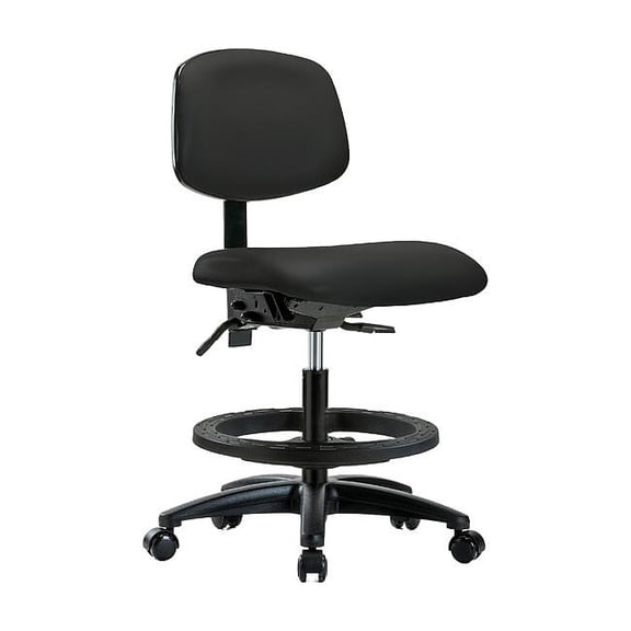 Medium Bench Chair Ergonomic Chair, No Arms, 21" to 28-1/4" Height, Vinyl, Black