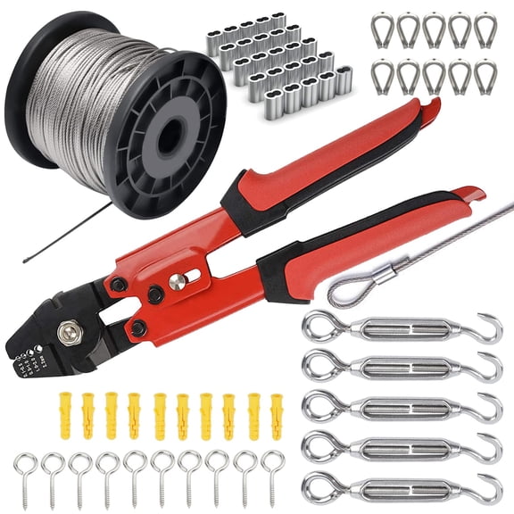 Vinyl Coated Aircraft Cable Turnbuckle Kit with Crimping Tool, 100ft