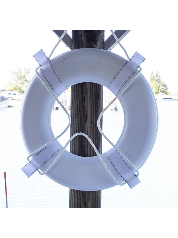 Vinyl Coated Foam Life Ring with White Grab Lines, White (24")